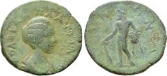 The Dr. F. Jarman Collection: Mints of the Roman Empire LACONIA. Las. Plautilla (Augusta, 202-205). Assarion. Obv: ΦOVΛBIA ΠΛAVTIΛΛA . Draped bust right. Rev: ΛAΩN. Herakles standing left, leaning on 