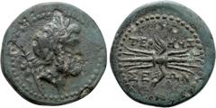 Greek Coins PISIDIA. Termessos. Ae (1st century BC) Obv: Laureate head of Zeus right; sceptre to left. Rev: ΤΕΡ-ΜΗΣ-ΣΕ-ΩΝ. Winged thunderbolt within dotted circle. SNG BnF 2089-90; SNG von Aulock 4455