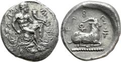 Greek Coins CYPRUS. Salamis. Evagoras I (Circa 411-374 BC). Stater Obv: Herakles seated right on rocks, holding club and cornucopia; Cypriot legend around. Rev: Goat kneeling right; Cypriot legend aro