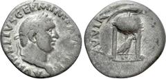 Roman Imperial Coins VITELLIUS (69). Denarius. Rome Obv: A VITELLIVS GERM IMP AVG TR P. Laureate head right. Rev: XV VIR SACR FAC. Tripod surmounted by dolphin right; below, raven right. RIC² 109. Con