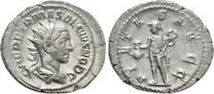Roman Imperial Coins HERENNIUS ETRUSCUS (Caesar, 249-251). Antoninianus. Rome Obv: Q HER ETR MES DECIVS NOB C. Radiate, draped and cuirassed bust right. Rev: PIETAS AVGG. Mercury standing left, holdin