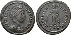 Roman Imperial Coins HELENA (Augusta, 324-328/30). Follis. Ticinum Obv: FL HELENA AVGVSTA. Diademed and draped bust right. Rev: SECVRITAS REIPVBLICE / Q (crescent) T. Securitas standing left, holding 