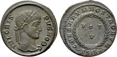 Roman Imperial Coins CRISPUS (Caesar, 316-326). Follis. Siscia Obv: IVL CRISPVS NOB C. Laureate head right. Rev: CAESARVM NOSTRORVM / ΓSIS (star). VOT / V in two lines within wreath. RIC 161. Conditio