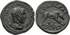 Roman Provincial Coins THRACE. Deultum. Maximinus Thrax (235-238). Ae. Obv: IMP MAXIMINVS PIVS AVG. Laureate and draped bust right. Rev: COL FL PAC / DEVLT. She-wolf standing right, suckling twins. Va