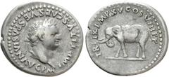 Roman Imperial Coins TITUS (79-81). Denarius. Rome. Obv: IMP TITVS CAES VESPASIAN AVG P M. Laureate head right. Rev: TR P IX IMP XV COS VIII P P. Elephant advancing left. RIC² 115. Condition: Very fin