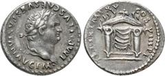 Roman Imperial Coins TITUS (79-81). Denarius. Rome. Obv: IMP TITVS CAES VESPASIAN AVG P M. Laureate head right. Rev: TR P IX IMP XV COS VIII P P. Pulvinar (throne) of Jupiter and Juno: square seat, dr