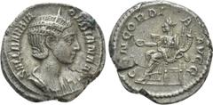 Roman Imperial Coins ORBIANA (Augusta, 225-227). Denarius. Rome. Obv: SALL BARBIA ORBIANA AVG. Draped bust right, wearing stephane. Rev: CONCORDIA AVGG. Concordia seated left on throne, holding patera