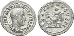 Roman Imperial Coins MAXIMINUS THRAX (235-238). Denarius. Rome. Obv: IMP MAXIMINVS PIVS AVG. Laureate, draped and cuirassed bust right. Rev: SALVS AVGVSTI. Salus seated left on throne, feeding serpent