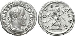 Roman Imperial Coins MAXIMINUS THRAX (235-238). Denarius. Rome. Obv: IMP MAXIMINVS PIVS AVG. Laureate, draped and cuirassed bust right. Rev: VICTORIA AVG. Victory advancing right, holding palm branch 