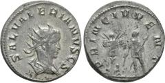 Roman Imperial Coins SALONINUS (Caesar, 258-260). Antoninianus. Mediolanum. Obv: SAL VALERIANVS CS. Radiate and draped bust right. Rev: PRINC IVVENT. Prince standing left, holding baton and transverse