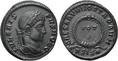 Roman Imperial Coins CRISPUS (Caesar, 316-326). Follis. Siscia. Obv: IVL CRISPVS NOB C. Laureate head right. Rev: CAESARVM NOSTRORVM / BSIS (star). VOT / V in two lines within wreath. RIC 161. Conditi