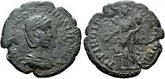 Roman Provincial Coins THRACE. Perinthus. Julia Paula (Augusta, 219-220). Ae. Obv: IOVΛIA KOPNHΛI ΠAVΛA. Diademed and draped bust right. Rev: ΠЄPINΘIΩN ΔIC NЄΩKOPΩN. Homonoia standing left, holding pa