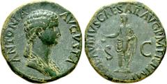 Roman Imperial Coins ANTONIA II (Augusta, 37 & 41). Dupondius. Rome. Obv: ANTONIA AVGVSTA. Draped bust right. Rev: TI CLAVDIVS CAESAR AVG P M TR P IMP / S - C. Claudius standing left, veiled head, hol