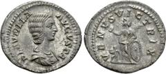 Roman Imperial Coins PLAUTILLA (Augusta, 202-205). Denarius. Rome. Obv: PLAVTILLA AVGVSTA. Draped bust right. Rev: VENVS VICTRIX. Venus standing left, holding apple and palm frond, and leaning upon ro