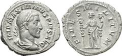 Roman Imperial Coins MAXIMINUS THRAX (235-238). Denarius. Rome. Obv: IMP MAXIMINVS PIVS AVG. Laureate, draped and cuirassed bust right. Rev: FIDES MILITVM. Fides standing left, holding signum in each 
