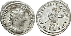 Roman Imperial Coins GORDIAN III (238-244). Antoninianus. Rome. Obv: IMP GORDIANVS PIVS FEL AVG. Radiate, draped and cuirassed bust right. Rev: P M TR P IIII COS II P P. Gordian advancing right in mil