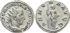 Roman Imperial Coins TREBONIANUS GALLUS (251-253). Antoninianus. Rome. Obv: IMP CAE C VIB TREB GALLVS AVG. Radiate, draped and cuirassed bust right. Rev: ANNONA AVGG. Annona standing right, foot on pr