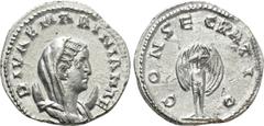 Roman Imperial Coins DIVA MARINIANA (Died before 253). Antoninianus. Rome. Obv: DIVAE MARINIANAE. Veiled and draped bust right, set on crescent. Rev: CONSECRATIO. Peacock standing facing, head left, w