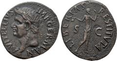 Roman Imperial Coins VITELLIUS (69). As. Spanish mint (Tarraco?). Obv: A VITELLIVS IMP GERMAN. Laureate head left, globe at point of neck. Rev: LIBERTAS RESTITVTA. Libertas standing right, holding pil