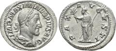 Roman Imperial Coins MAXIMINUS THRAX (235-238). Denarius. Rome. Obv: IMP MAXIMINVS PIVS AVG. Laureate, draped and cuirassed bust right. Rev: PAX AVGVSTI. Pax standing left, holding branch and sceptre.