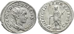 Roman Imperial Coins HERENNIUS ETRUSCUS (Caesar, 249-251). Antoninianus. Rome. Obv: Q HER ETR MES DECIVS NOB C. Radiate and draped bust right. Rev: PRINCIPI IVVENTVTIS. Herennius Etruscus standing lef