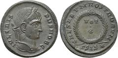 Roman Imperial Coins CRISPUS (Caesar, 316-326). Follis. Siscia. Obv: IVL CRISPVS NOB C. Laureate head right. Rev: CAESARVM NOSTRORVM / ΓSIS (star). VOT / X in two lines within wreath. RIC 165. Conditi
