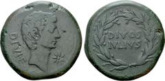 Roman Provincial Coins ITALY. Uncertain mint. Octavian and Divus Julius Caesar (Circa 38 BC). Sestertius or Dupondius. Obv: DIVI F. Bare head of Octavian right; star to right. Rev: DIVOS IVLIVS. Legen