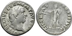 Roman Imperial Coins VITELLIUS (69). Denarius. Rome. Obv: A VITELLIVS GERM IMP AVG TR P. Laureate head right. Rev: LIBERTAS RESTITVTA. Libertas standing facing, head right, holding pileus and long rod
