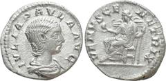 Roman Imperial Coins JULIA PAULA (Augusta, 219-220). Denarius. Rome. Obv: IVLIA PAVLA AVG. Draped bust right. Rev: VENVS GENETRIX. Venus seated left on throne, holding apple and sceptre. RIC 222 (Elag