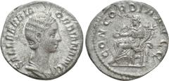 Roman Imperial Coins ORBIANA (Augusta, 225-227). Denarius. Rome. Obv: SALL BARBIA ORBIANA AVG. Draped bust right, wearing stephane. Rev: CONCORDIA AVGG. Concordia seated left on throne, holding patera
