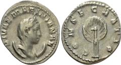 Roman Imperial Coins DIVA MARINIANA (Died before 253). Antoninianus. Rome. Obv: DIVAE MARINIANAE. Veiled and draped bust right, wearing stephane, set upon crescent. Rev: CONSECRATIO. Peacock standing 