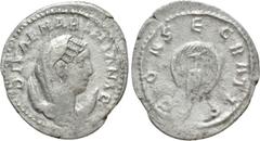 Roman Imperial Coins DIVA MARINIANA (Died before 253). Antoninianus. Rome. Obv: DIVAE MARINIANAE. Veiled and draped bust right, set on crescent. Rev: CONSECRATIO. Peacock standing facing, head left, w