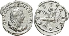 Roman Imperial Coins DIVA MARINIANA (Died before 253). Antoninianus. Rome. Obv: DIVAE MARINIANAE. Veiled and draped bust right, set upon crescent. Rev: CONSECRATIO. Mariniana, raising hand and holding