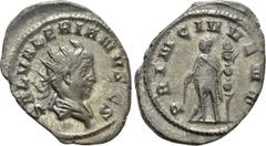 Roman Imperial Coins SALONINUS (Caesar, 258-260). Antoninianus. Mediolanum. Obv: SAL VALERIANVS CS. Radiate and draped bust right. Rev: PRINC IVVENT. Saloninus standing left, holding baton in right ha