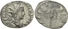 Roman Imperial Coins SALONINUS (260). Antoninianus. Colonia Agrippinensis. Obv: IMP SALON VALERIANVS AVG. Radiate and draped bust right. Rev: SPES PVBLICA. Spes walking left, holding flower and raisin