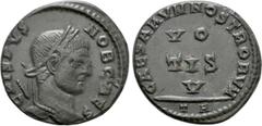 Roman Imperial Coins CRISPUS (Caesar, 316-326). Follis. Arelate. Obv: CRISPVS NOB CAES. Laureate head right. Rev: CAESARVM NOSTRORVM. VO / TIS / V in three lines; TA. RIC 220. Condition: Good very fin