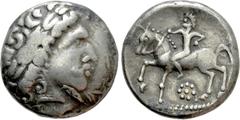 Celtic Coins EASTERN EUROPE. Pannonia. Tetradrachm (2nd century BC). "Gallierkopf" type. Obv: Wreathed Gaulish head right, wearing mustache. Rev: Horseman left; rosette below. LT 9866; OTA 348. Condit