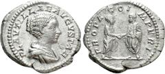Roman Imperial Coins PLAUTILLA (Augusta, 202-205). Denarius. Rome. Obv: PLAVTILLAE AVGVSTAE. Draped bust right. Rev: PROPAGO IMPERI. Plautilla standing right, clasping hands with Caracalla standing le