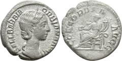 Roman Imperial Coins ORBIANA (Augusta, 225-227). Denarius. Rome. Obv: SALL BARBIA ORBIANA AVG. Draped bust right, wearing stephane. Rev: CONCORDIA AVGG. Concordia seated left on throne, holding patera