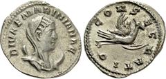 Roman Imperial Coins DIVA MARINIANA (Died before 253). Antoninianus. Rome. Obv: DIVAE MARINIANAE. Veiled and draped bust right, set upon crescent. Rev: CONSECRATIO. Mariniana, raising hand and holding
