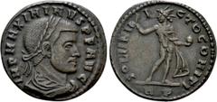 Roman Imperial Coins MAXIMINUS II DAIA (310-313). Follis. Rome. Obv: IMP MAXIMINVS P F AVG. Laureate, draped and cuirassed bust right, seen from behind. Rev: SOLI INVICTO COMITI / R P. Sol standing ri