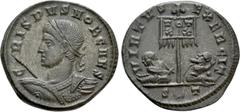 Roman Imperial Coins CRISPUS (Caesar, 316-326). Follis. Ticinum. Obv: CRISPVS NOB CAES. Laureate and cuirassed bust left, holding spear and shield. Rev: VIRTVS EXERCIT / S (crescent) T. Standard inscr