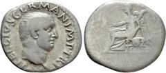 Roman Imperial Coins VITELLIUS (69). Denarius. Rome. Obv: A VITELLIVS GERMAN IMP TR P. Bare head right. Rev: Victory seated left, holding patera and palm frond. RIC² 88 var. (head laureate); RSC 120. 