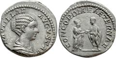 Roman Imperial Coins PLAUTILLA (Augusta, 202-205). Denarius. Rome. Obv: PLAVTILLAE AVGVSTAE. Draped bust right. Rev: CONCORDIAE AETERNAE. Plautilla standing right, clasping hands with Caracalla standi