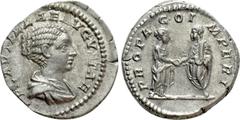 Roman Imperial Coins PLAUTILLA (Augusta, 202-205). Denarius. Rome. Obv: PLAVTILLAE AVGVSTAE. Draped bust right. Rev: PROPAGO IMPERI. Plautilla standing right, clasping hands with Caracalla standing le