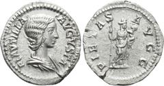 Roman Imperial Coins PLAUTILLA (Augusta, 202-205). Denarius. Rome. Obv: PLAVTILLA AVGVSTA. Draped bust right. Rev: PIETAS AVGG. Pietas standing right, holding sceptre and infant. RIC 367 (Caracalla). 