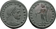 Roman Imperial Coins MAXIMINUS DAIA (Caesar, 305-309). Follis. Heraclea. Obv: GAL VAL MAXIMINVS NOB CAES. Laureate head right. Rev: GENIO POPVLI ROMANI / HT Є. Genius standing facing, head left, holdi