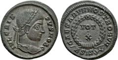 Roman Imperial Coins CRISPUS (Caesar, 316-326). Follis. Siscia. Obv: IVL CRISPVS NOB C. Laureate head right. Rev: CAESARVM NOSTRORVM / BSIS (sun). VOT / X in two lines within wreath. RIC 181. Conditio