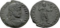 Roman Imperial Coins JOVIAN (363-364). Ae. Thessalonica. Obv: D N IOVIANVS P F P P AVG. Diademed, draped and cuirassed bust right. Rev: VICTORIA ROMANORVM / •TESΔ•. Jovian standing facing, head right,
