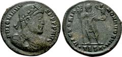Roman Imperial Coins JOVIAN (363-364). Ae. Thessalonica. Obv: D N IOVIANVS P F P P AVG. Diademed, draped and cuirassed bust right. Rev: VICTORIA ROMANORVM / •TESA•. Jovian standing facing, head right,